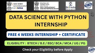 Govt. of India 4 Weeks Free Data Science & Python Internship | Skill India 2025 | Ministry of Skill