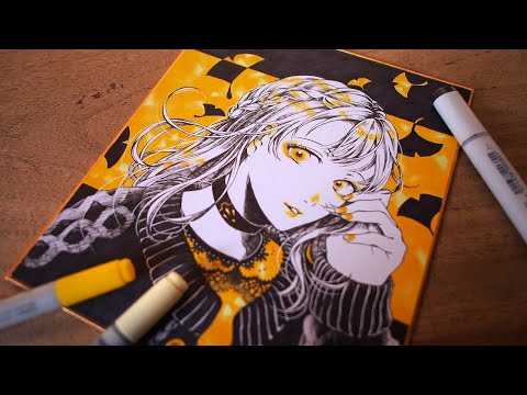 [Analog/Colored paper] From draft to completion🍂Try painting with two colors: yellow and black