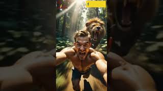 Watch till the end...Lion was too close! #shorts  #aishorts #aicinema #animalchase #lion #Run4lifeX