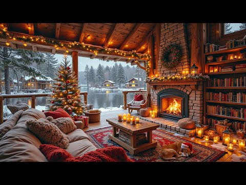 Tranquil Winter Porch with Warm Fireplace Ambience 🔥 Soothing Piano Jazz for Relaxation & Sleep