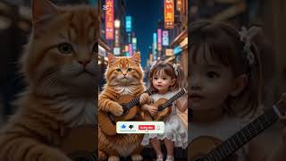 Cutest Street Duo Ever: Cat & Girl Guitar Jam! 🎸🐾"#CatAndGirl #StreetPerformance #GuitarVibes #Short