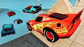 Super Expensive Cars Crash on the Ramp! ⚡ Lightning McQueen vs Police Car | BeamNG Drive #2