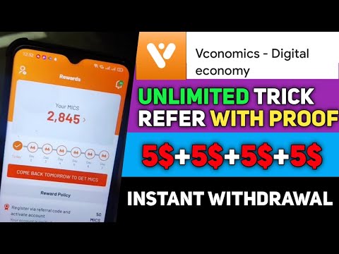 Vconomisc Unlimited Refer Trick 💯 5$+5$+5$+5$ Working With Proof Instant Withdri