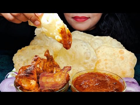 ASMR EATING PURI //WITH CHICKE KOSHA, LUCHI, WITH EXTRA GRAVY.  SPICE ASMR EATING STYLE.