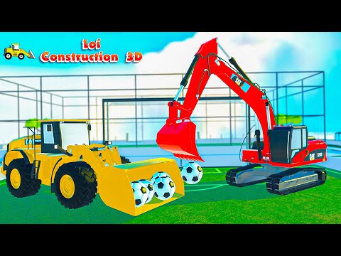 Bulldozer, Excavator for Soccer field construction - Funny 3D Construction Vehicles