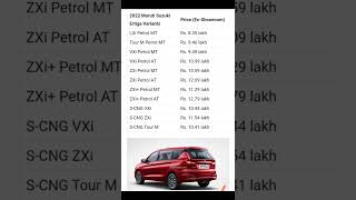 New Maruti Ertiga Facelift 2022 Price List | ERTIGA FACELIFT 2022