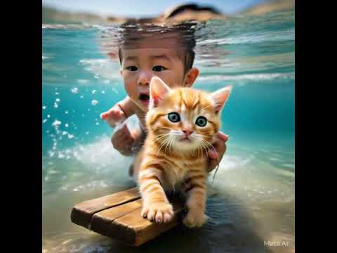"Brave Kitten Saves a Drowning Baby" 🐱👶🌊#animatedworld #cat #cute #ai #youtubeshorts #ytshorts #fyp