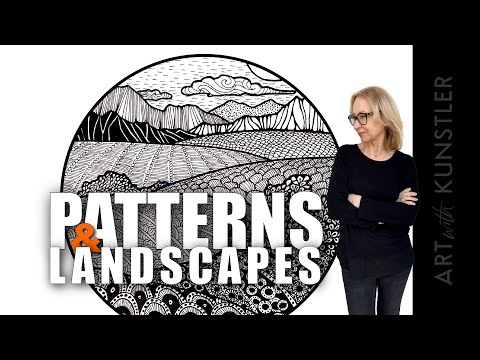 Patterns and landscapes. How to use patterns and tangles in a simple landscape drawing.