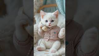 The cute cat receives the call #ai #cat #aicontent