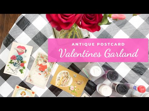 Antique Postcard Valentines Garland