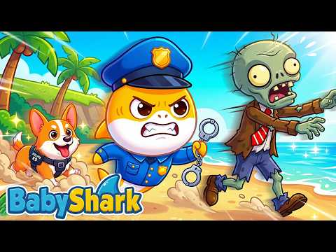 Baby Shark Police Chase the Zombie at the Beach! 🏖️ | Kids Action Song