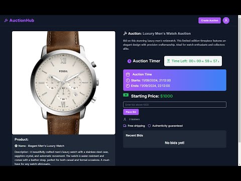 Auction-hub | Next.js, Prisma, Websockets, Tailwindcss, Shadcn