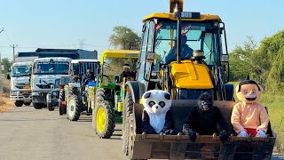 Jcb 3dx loading Mud in TATA Tippers Tractors Swaraj 855 Fe New Holland 3630 4x4 Tractor Thar truck