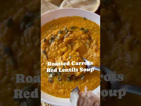 Roasted carrots red lentils soup  topped with pumpkin seeds oil and pumpkin seeds! #souprecipe