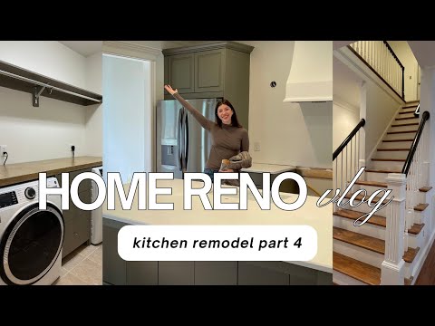 KITCHEN RENOVATION: countertop install, stained beams & railing, custom laundry room design