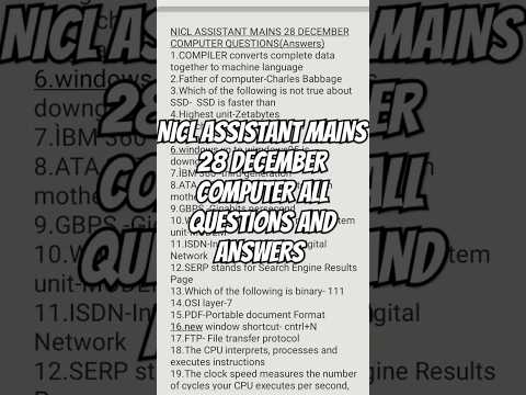 NICL ASSISTANT MAINS 28 DECEMBER COMPUTER ALL QUESTIONS AND ANSWERS #nicl #niaclassistant #study