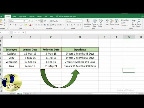 How to calculate Work Experience in Excel
