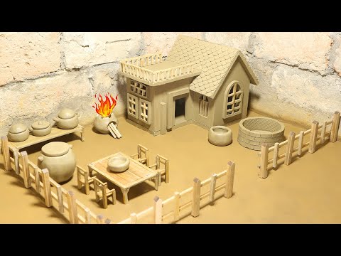 How To Make Miniature House | Clay Stove, Kitchen utensils, Table, Chairs, Water well & fence