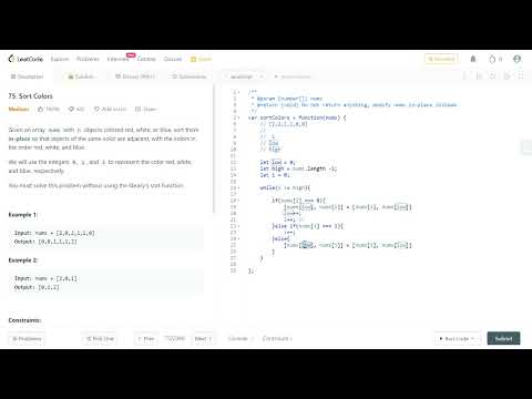 Leetcode Sort Colors (Medium) Problem 75