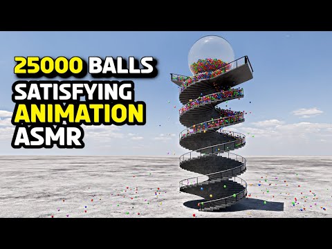 Satisfying Marble Color Ball Run on spiral Stairs - Rigid body simulation