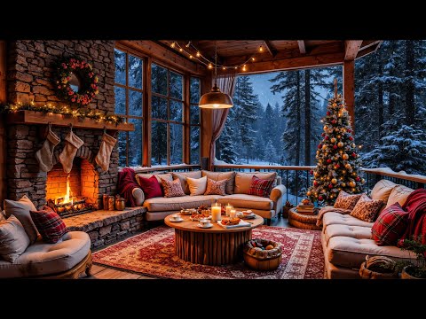 Peaceful Winter Porch Ambience 🔥 Cozy Jazz Piano & Fireplace Sounds for Study and Relax