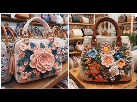 Crochet ladies hand bag design ideas. Crochet woman hand bag model knitted with yarn.