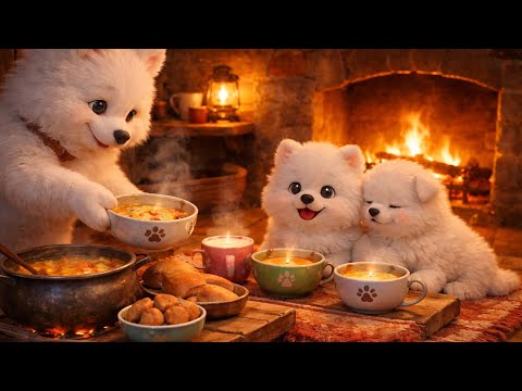 Puppy Mom Cooks Dinner In Winter Snowfall For Her Babies 🐾❣Heartwarming Special Soup ! #winter #mom