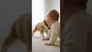 The little puppy provoked the human cub, and was picked up by the "parent" in a second! 😂