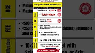 Railway Ticket Collector Recruitment 2024 #shorts  #rrbrecruitment