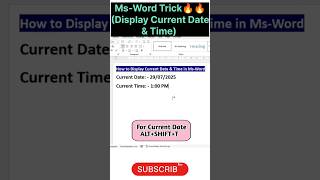 Ms-Word Trick🔥#Display Current Date & Time Ms-Word#msword#mswordforbeginners#mswordtutorial#msword
