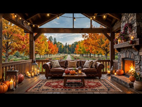Autumn Jazz in Cozy Porch Ambience | Warm Fireplace Ambience & Smooth Jazz for Study, Work & Focus