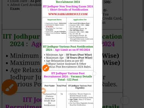 IIT JODHPUR NON TEACHING VARIOUS POST 2024 ONLINE STRAR#viral #shortviral #tranding #foryou #job