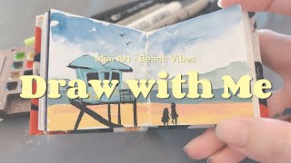 Mini Nostalgic Art by the Ocean and Beach 🌊 | Calming & Beginner-Friendly #beginnerart #drawwithme