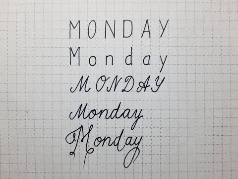 English cursive handwriting - days of the week Monday