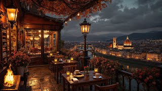 Autumn Jazz Night in Italy ☕ Cozy Balcony Café Ambience ~ Smooth Jazz Music for Study & Relaxing