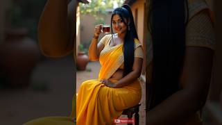 Morning Tea Bliss on a Wooden Charpoy | Soft Yellow Saree Aesthetic | Village #TemptHer #shorts