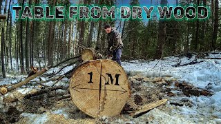 DIY LARGE WOODEN TABLE IN Forest - How to make Table from Dry Wood -   Off Grid Log Cabin