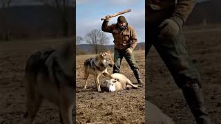 Incredible moment brave farmer saves sheep from wolf attack #wolf #farmer