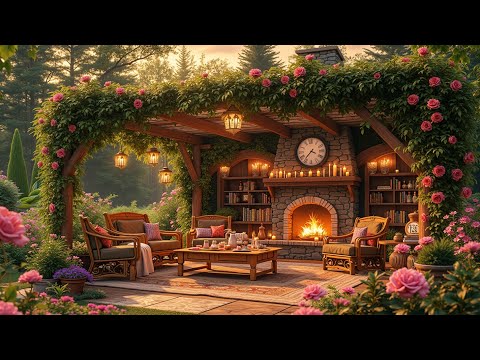 Relaxing Cozy Spring Ambience Jazz Cafe fireplace garden coffee shop study focus