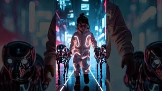 A Girl Walking with Two Robots  Future Meets Fashion on the Runway! #GirlAndRobots #FutureRunway #ai