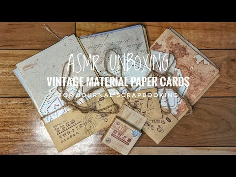 ASMR Unboxing Vintage Material Paper Cards for Journal Scrapbooking