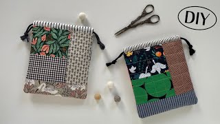 PATCHWORK DRAWSTRING BAG ~ free pattern. Quilted, fully lined bag. #sewingtutorial #learntosew #sew