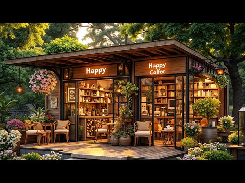 Relaxing Patio Cafe Ambience ♐ Jazz and Bird Sounds for a Peaceful Summer Evening