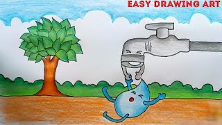 how to draw Save water save earth poster drawing || world water day drawing