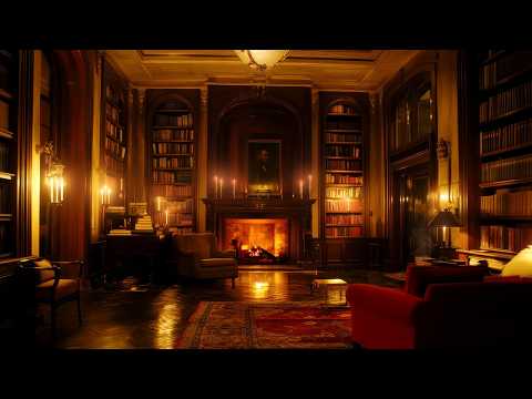 Cozy Reading Room Ambience with Warm Fireplace Sounds for Six Relaxing Hours
