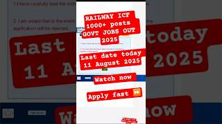 RAILWAY ICF GOVT JOBS OUT 2025 #governmentjobs #governmentrecruitment #jammutoday #publicsectorjobs