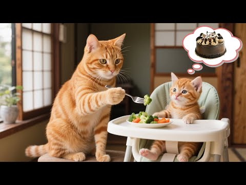 Ginger Kitten Refuses To Eat Vegetables—Mama Cat Turns Vegetables Into Birthday Cake🎂🐱