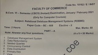 B.Com 6th Sem, (2021) RDBMS QUESTION paper, Osmania University