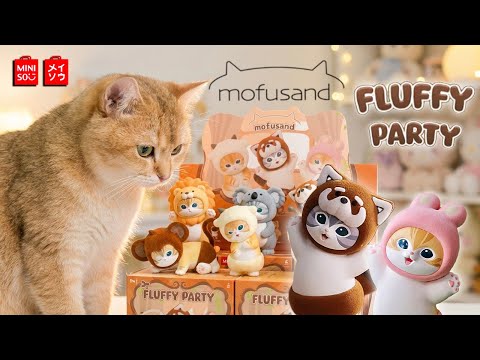 [ASMR] Unboxing With My Cat 🐱 Miniso x Mofusand Fluffy Party Full Set Blind Box Unboxing