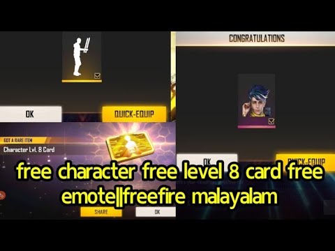 free character free level 8 card free emote||freefire malayalam